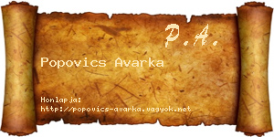 Popovics Avarka névjegykártya